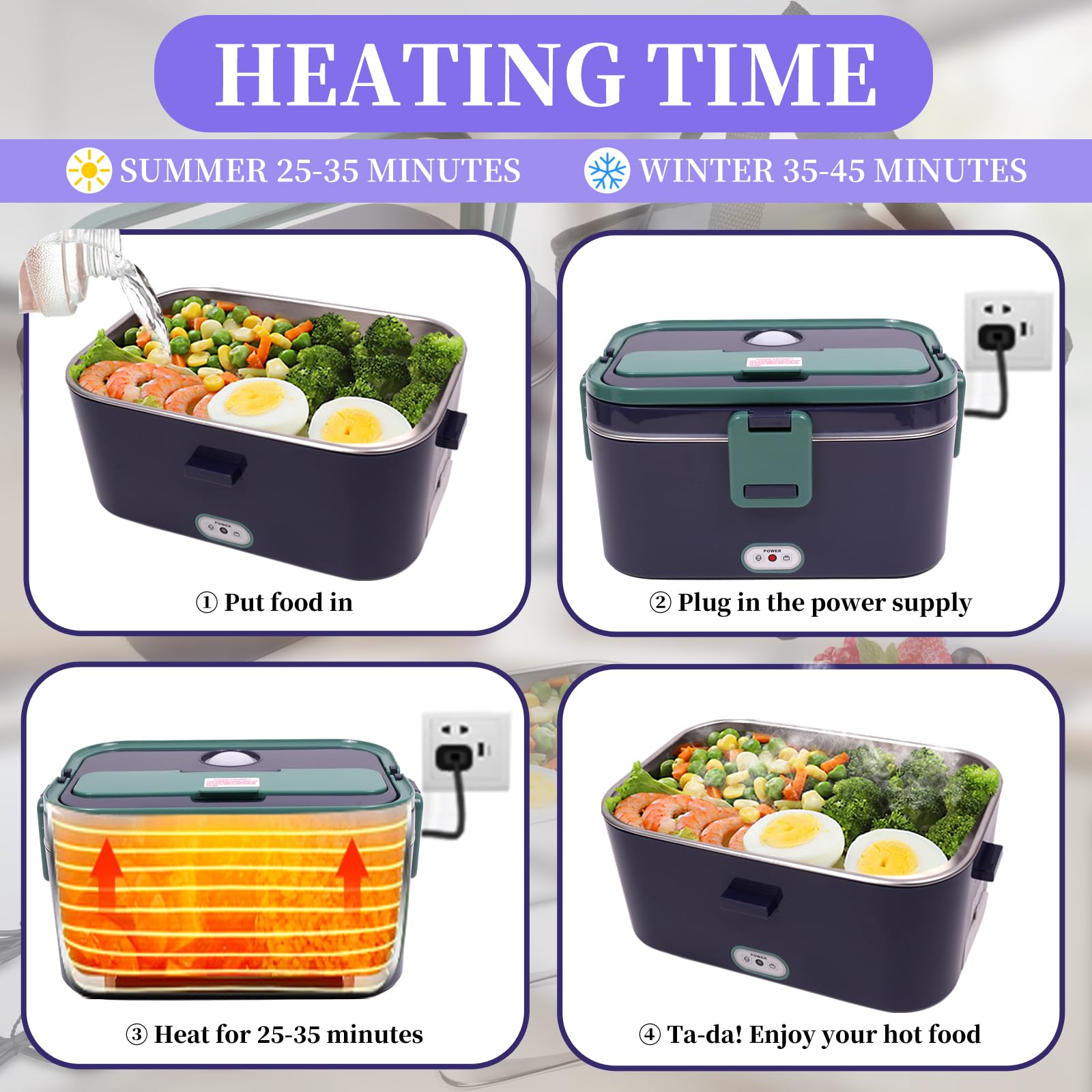 Eleckfun Electric Lunch Box Food Heater, 2 in 1 Heated Lunch Box for Car Truck Home Work Adults Food Heating, Leak Proof, 1.8L Removable Stainless Steel Container, 110V/12V/24V 80W