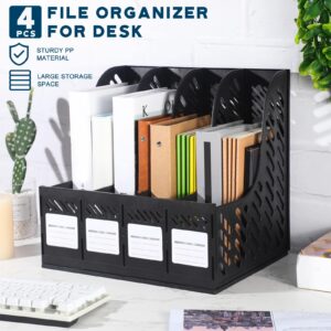 Glenmal 4 Pack Magazine Holder Plastic Magazine File Holder 4 Compartment Binder Holder Magazine Organizer Office Organization and Storage with 4 Vertical Compartments (Stylish,13.39 x 10.24 In)