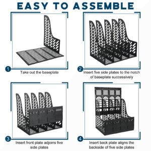 Glenmal 4 Pack Magazine Holder Plastic Magazine File Holder 4 Compartment Binder Holder Magazine Organizer Office Organization and Storage with 4 Vertical Compartments (Stylish,13.39 x 10.24 In)