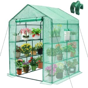 greengro greenhouse, 56 x 56 x 75'' greenhouses for outdoors, durable green house kit with window, thicken pe cover, 3 tiers 8 shelves, heavy duty walk in green houses for indoor backyard outside