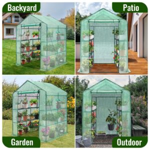 Greengro Greenhouse, 56 x 56 x 75'' Greenhouses for Outdoors, Durable Green House Kit with Window, Thicken PE Cover, 3 Tiers 8 Shelves, Heavy Duty Walk in Green Houses for Indoor Backyard Outside