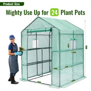 Greengro Greenhouse, 56 x 56 x 75'' Greenhouses for Outdoors, Durable Green House Kit with Window, Thicken PE Cover, 3 Tiers 8 Shelves, Heavy Duty Walk in Green Houses for Indoor Backyard Outside