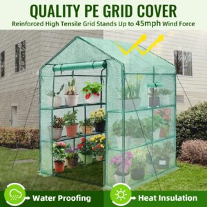 Greengro Greenhouse, 56 x 56 x 75'' Greenhouses for Outdoors, Durable Green House Kit with Window, Thicken PE Cover, 3 Tiers 8 Shelves, Heavy Duty Walk in Green Houses for Indoor Backyard Outside