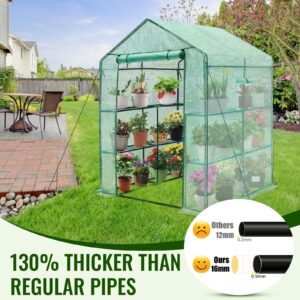 Greengro Greenhouse, 56 x 56 x 75'' Greenhouses for Outdoors, Durable Green House Kit with Window, Thicken PE Cover, 3 Tiers 8 Shelves, Heavy Duty Walk in Green Houses for Indoor Backyard Outside