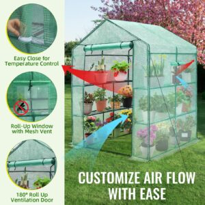 Greengro Greenhouse, 56 x 56 x 75'' Greenhouses for Outdoors, Durable Green House Kit with Window, Thicken PE Cover, 3 Tiers 8 Shelves, Heavy Duty Walk in Green Houses for Indoor Backyard Outside