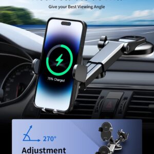 KPON Wireless Charger for Car - Auto Clamping Car Phone Holder Mount Wireless Charging - Dashboard Air Vent Wireless Car Charger Compatible with Popsocket/Otterbox/Thick Cases up to10mm