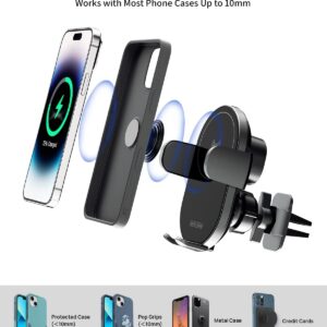 KPON Wireless Charger for Car - Auto Clamping Car Phone Holder Mount Wireless Charging - Dashboard Air Vent Wireless Car Charger Compatible with Popsocket/Otterbox/Thick Cases up to10mm