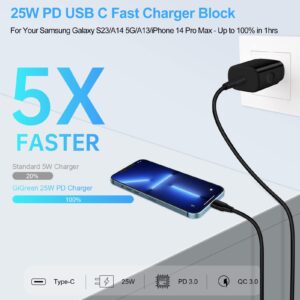 25W Samsung Super Fast Type C Charger Block for Samsung Galaxy A15/A14 5G/A54/S24 Ultra/S23FE/A23/A55/A13/Z Fold 5/A53/A03S/A24/S22 Plus/A25/S21,Pixel 8 Pro 7a 6,10FT Android Phone Fast Charging Cable