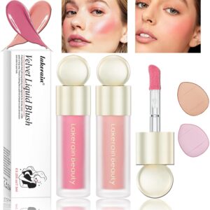 2 pcs liquid blush,beauty blush makeup for long-lasting,soft velvet liquid blusher for cheek,beauty blush makeup for long-lasting,waterproof,with 2 fingertip sponge brush.