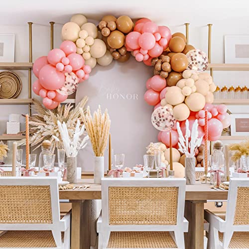 RUBFAC 153pcs Boho Balloons Garland Kit, Blush Balloons Dusty Pink Brown Nude White Confetti Latex Balloons for Wedding Girls Birthday Pastoral Party Picnic Bridal Shower Decorations