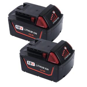 dewqki 2 packs 5.0ah m18 battery replacement for milwaukee 18v battery, compatible with milwaukee m18 battery 48-11-1820 48-11-1812 48-11-1850 48-11-1828 48-11-1828 48-11-1815 cordless power tools