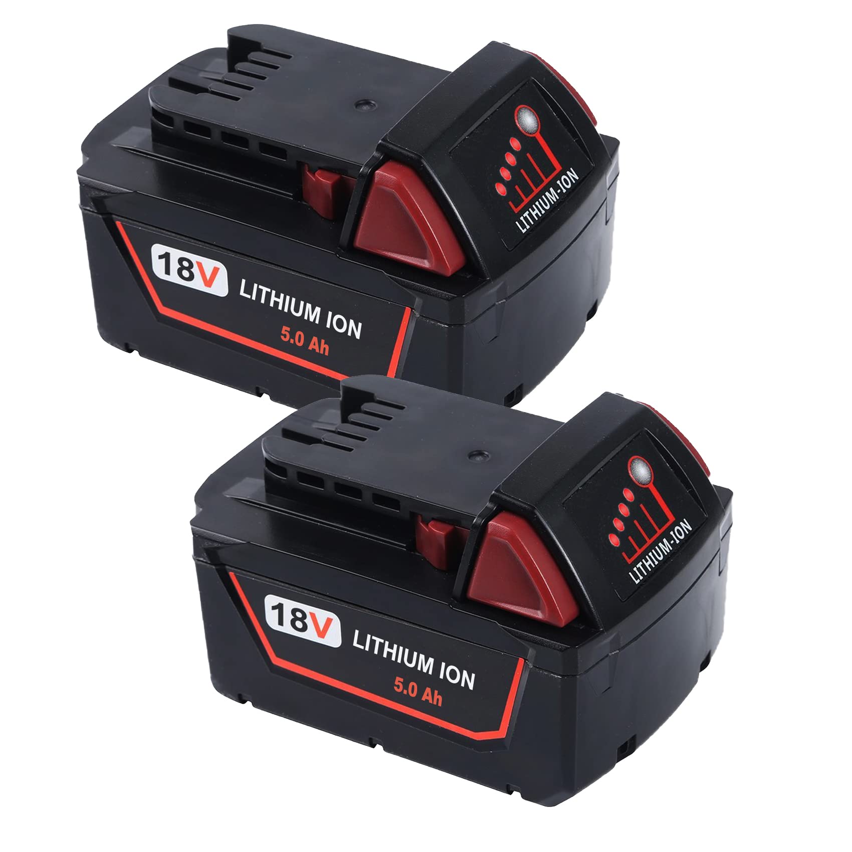 DEWQKI 2 Packs 5.0Ah M18 Battery Replacement for Milwaukee 18V Battery, Compatible with Milwaukee M18 Battery 48-11-1820 48-11-1812 48-11-1850 48-11-1828 48-11-1828 48-11-1815 Cordless Power Tools