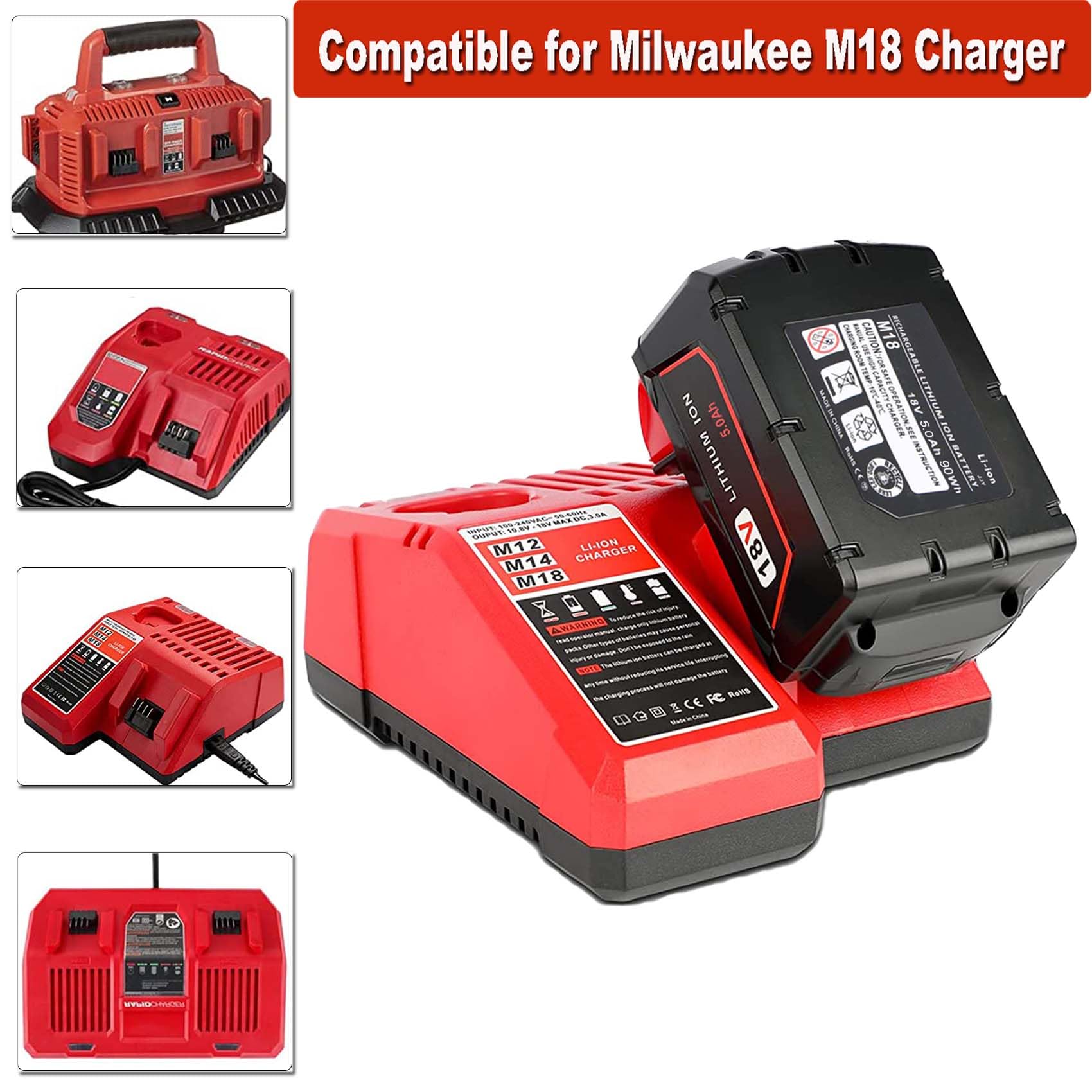 DEWQKI 2 Packs 5.0Ah M18 Battery Replacement for Milwaukee 18V Battery, Compatible with Milwaukee M18 Battery 48-11-1820 48-11-1812 48-11-1850 48-11-1828 48-11-1828 48-11-1815 Cordless Power Tools