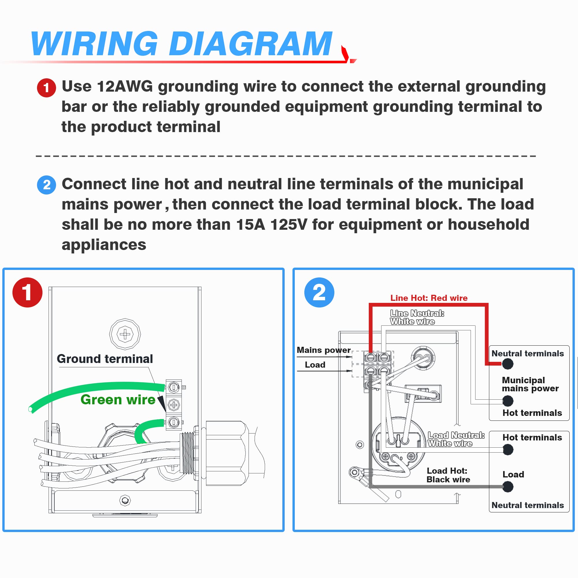 MICTUNING 15 Amp 125V Generator Transfer Switch, Power Inlet Box, Waterproof Manual Transfer Switch with Circuit Breaker for Generator Indoor and Outdoor