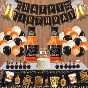Whiskey Birthday Party Decorations for Men Aged to Perfection Party Supplies Include Birthday Banner Whiskey Garland Tablecloth Cake Toppers Foil Balloons for Whiskey Party Decorations for Dad Daddy