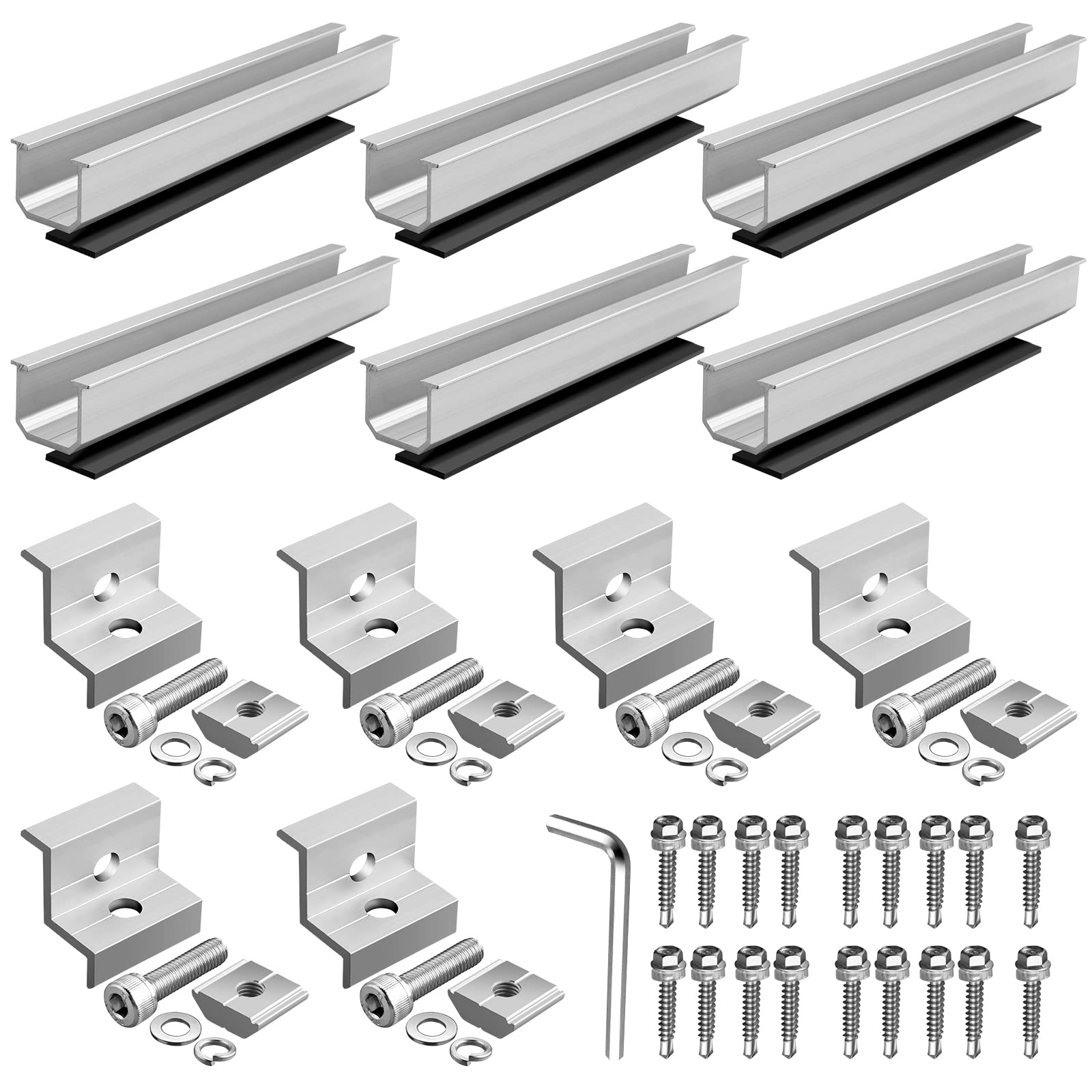 Anbte Solar Panel Bracket Kit, 6 Pieces Aluminium Mounting Rail 30mm/35mm Include 6 Screws M8 * 25mm, Z-Bracket Set, Solar Mounting Rail Connector for Metal Roof, Tin Roof, Flat Roof, Sheet Roof