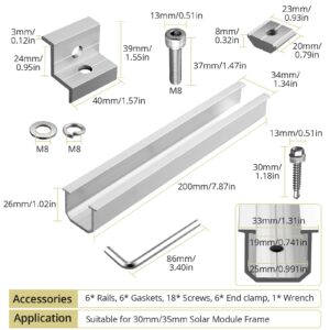 Anbte Solar Panel Bracket Kit, 6 Pieces Aluminium Mounting Rail 30mm/35mm Include 6 Screws M8 * 25mm, Z-Bracket Set, Solar Mounting Rail Connector for Metal Roof, Tin Roof, Flat Roof, Sheet Roof