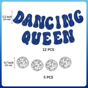 HOMEZZO Dancing Queen Party Decorations, Glitter Dancing Queen Disco Ball Banner Silver Fringe Banner for Mamma Mia Party Decorations Birthday Bridal Shower Bachelorette Wedding Party