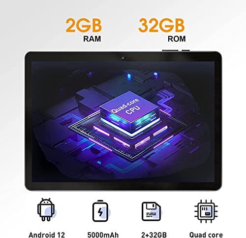 SGIN 10.1 Inches Tablet, 2GB RAM 32GB ROM, Android 12 Quad-Core Processor 1.6GHz, HD 2+5MP Dual Camera, IPS Touch Screen, 8 Hours Battery, WiFi, Bluetooth, 32GB TF Card Slot, Black