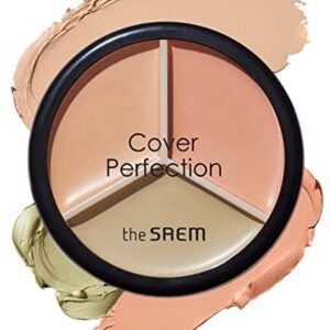 THESAEM Cover Perfection Triple Pot Concealer - 3 Color Concealer with Clear Beige, Green & Peach Shades - Full Coverage Concealer to Correct & Conceal Redness, Dark Circles, 01 Correct Beige