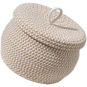 doitool cotton rope storage basket with lid, round basket with lid, decorative small woven baskets for organizing for home storage, living room