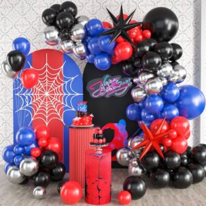 red blue black balloon arch kit, spider balloon arch kit, red blue and black balloons hero theme party decorations, spider balloon arch for boys birthday baby shower hero theme party