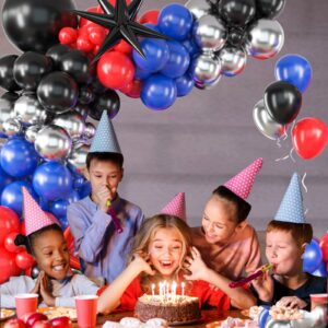 Red Blue Black Balloon Arch Kit, Spider Balloon Arch Kit, Red Blue and Black Balloons Hero Theme Party Decorations, Spider Balloon Arch for Boys Birthday Baby Shower Hero Theme Party