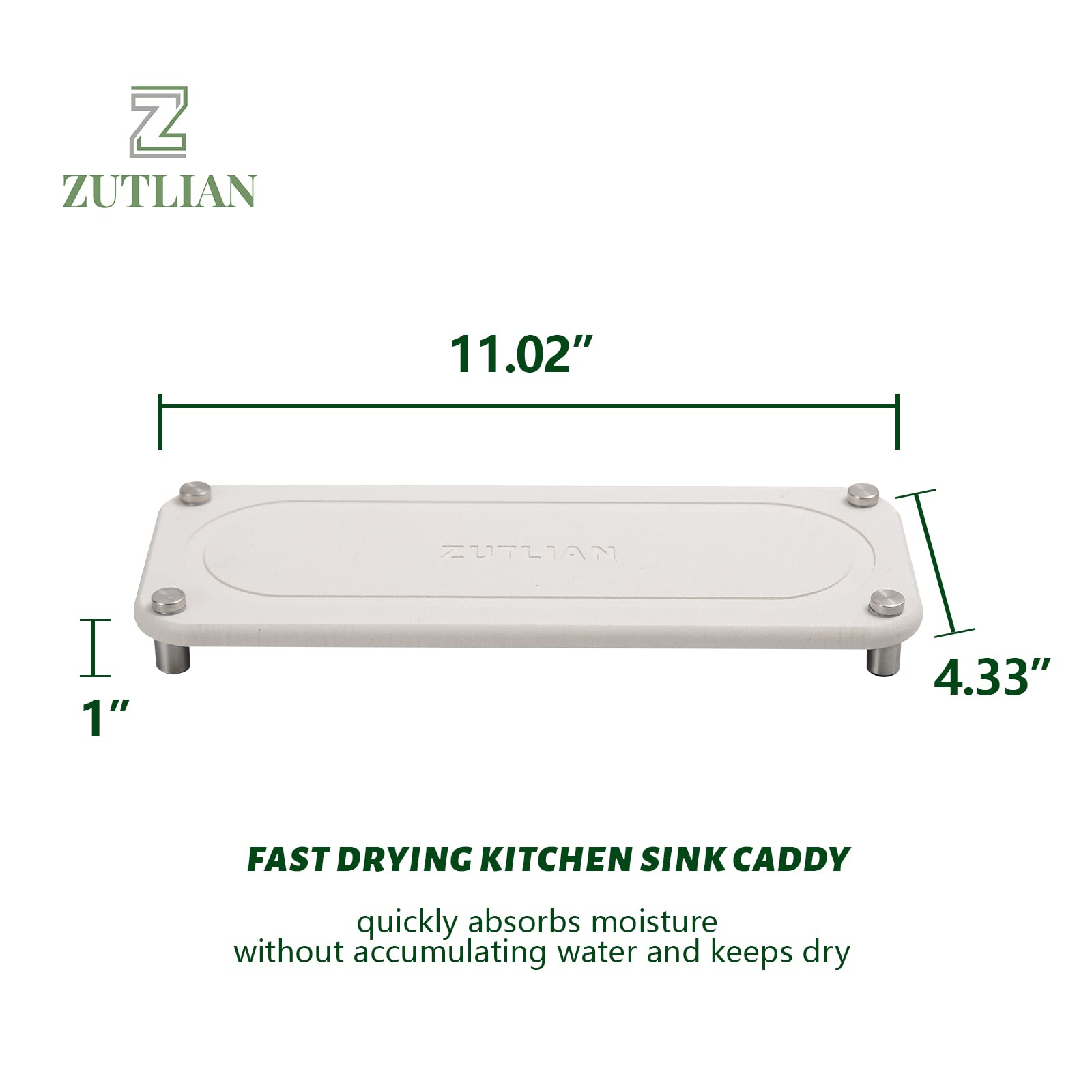 Zutlian Instant Dry Sink Caddy Organizer, Fast Drying Stone Sink Tray for Bathroom Counter, Kitchen Sink Stone Tray Quick Dry Sponge Holder Diatomaceous Earth Sink Caddy For Modern Home