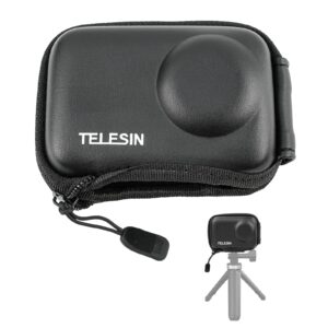 telesin mini carry case lens protector for dji action 4 action 3 insta 360 ace insta360 ace pro accessories, mini protective carrying bag half zipper for dji osmo action selfie stick tripod accessory