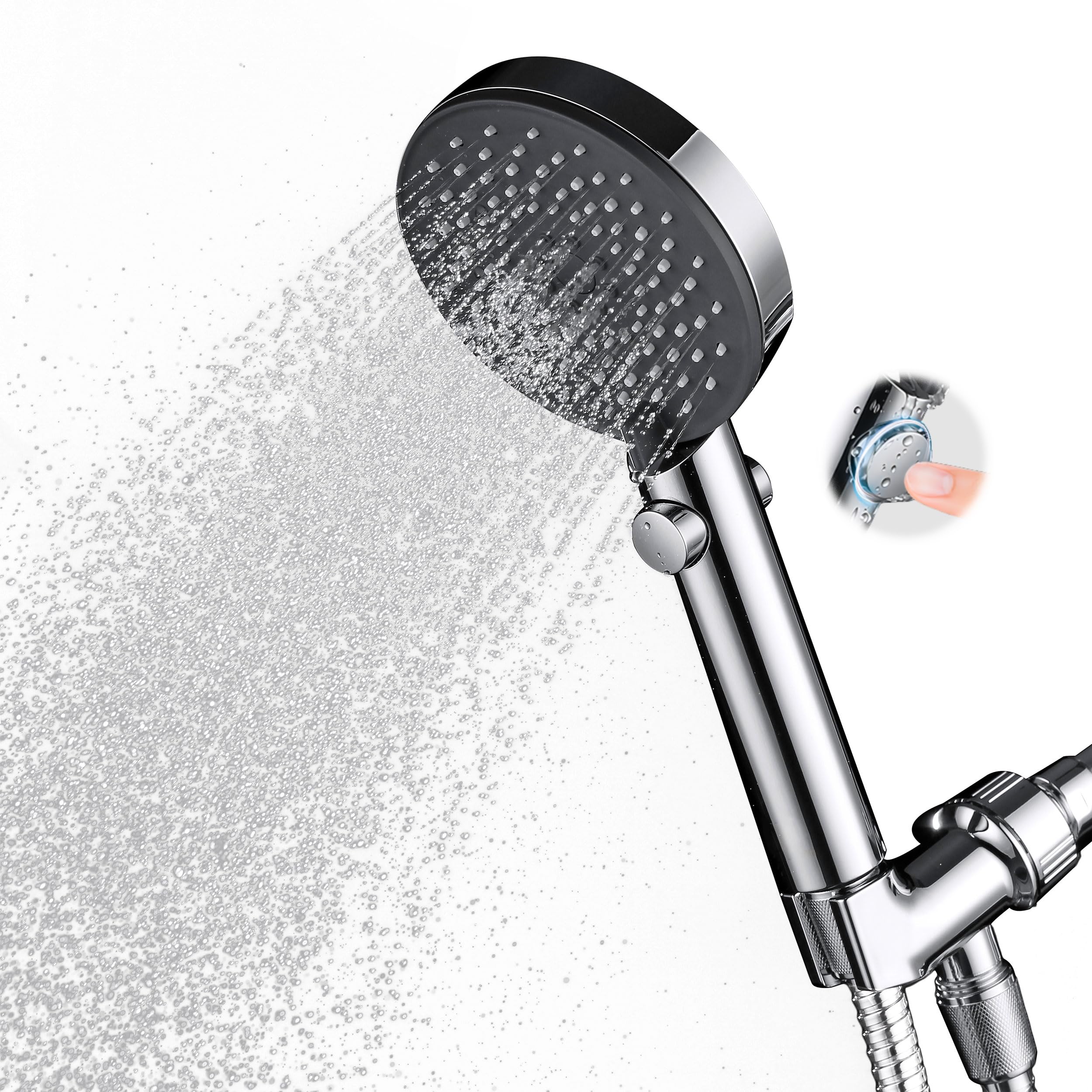 Iopsk High Pressure Shower Head with Handheld 4 Mode With On/Off Switch Hand Held Shower Head With Hose Detachable Hand Held Shower Head Chrome Finish