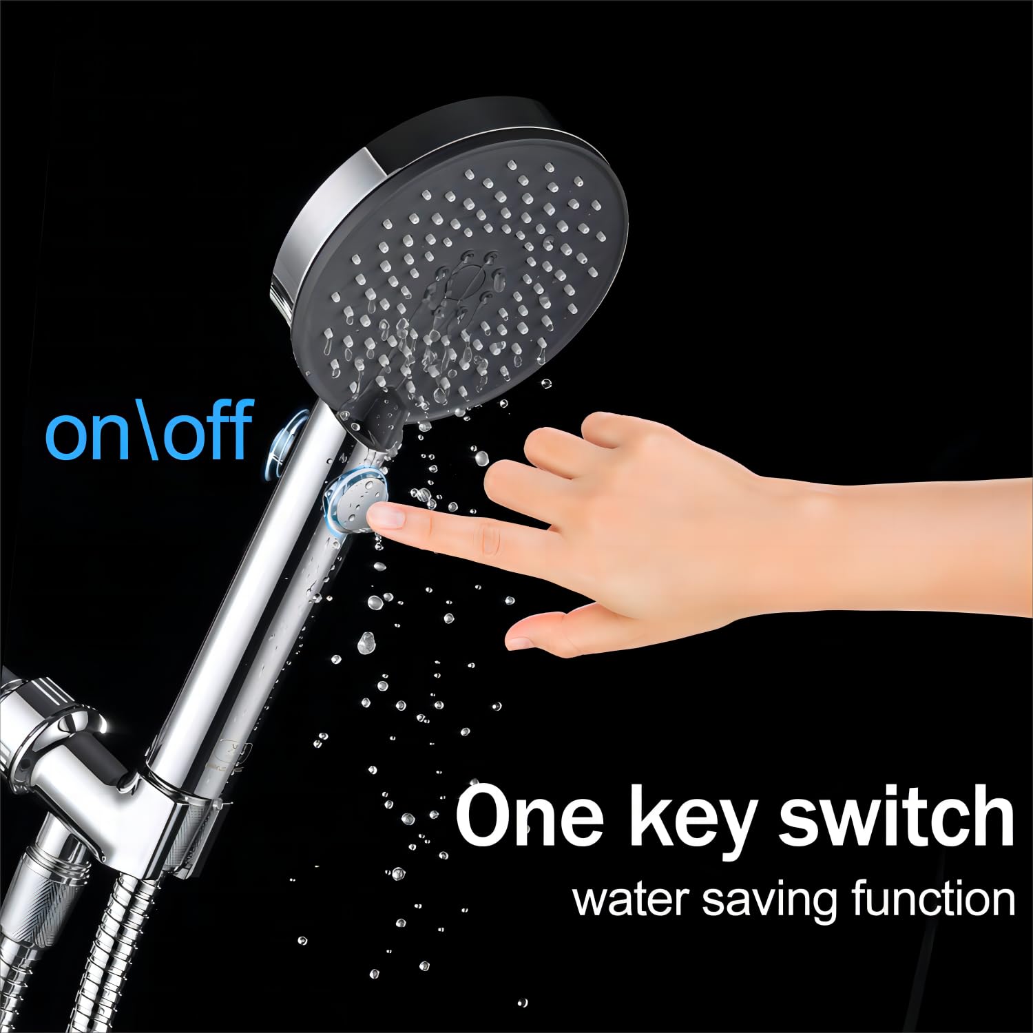 Iopsk High Pressure Shower Head with Handheld 4 Mode With On/Off Switch Hand Held Shower Head With Hose Detachable Hand Held Shower Head Chrome Finish