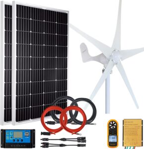pikasola 24v wind turbine generator 400w + 200w monocrystalline solar panel kits suit for rv marine home solar wind hybrid system