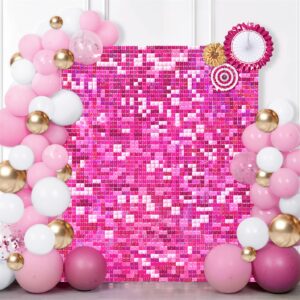 shimmer wall backdrop hot pink shimmer wall panels valentines backdrop glitter photo background sequin backdrop for birthday anniversary wedding engagement decoration,pack of 24