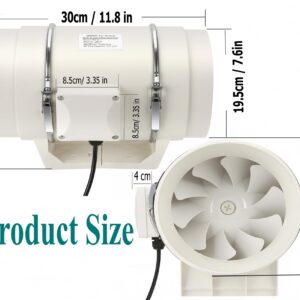 Nalle Inline Duct Fan 168W 740 CFM Ventilation Exhaust Blower Fans 8 Inch Duct Fan Efficient Quiet Copper Motor for Ducting Vents Bathroom Kitchen Grow Tents Hydroponics