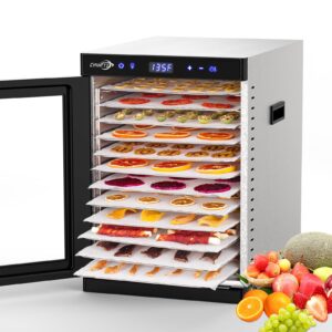 food dehydrator with 12 stainless steel trays, double fans, precise temperature control, and fast drying speed with adjustable timer and temperature control - 1200w dryer machine