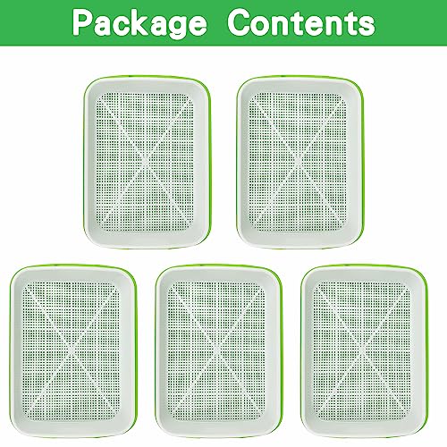 SDLDEER Seed Sprouting Tray, 5 Packs Microgreens Growing Trays Big Capacity Sprouts Growing Kit Soil-Free Sprouter Tray for Sprouting Seeds, Beans, Wheatgrass