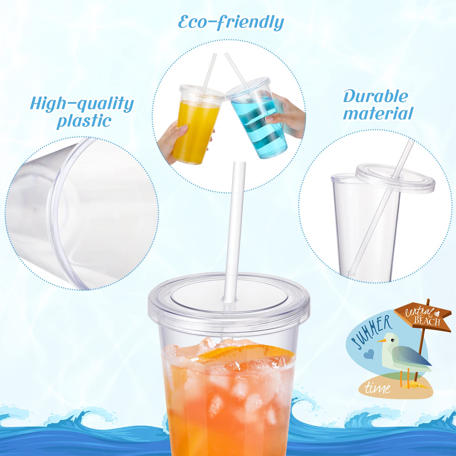Zubebe 24 Pcs Clear Classic Tumblers with Lid and Straw Reusable Plastic Cups with Lids Smoothie Cups for Party Birthday Cold Drinks Juice(16 oz, 24 Pcs)