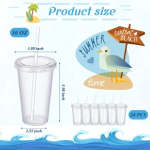 Zubebe 24 Pcs Clear Classic Tumblers with Lid and Straw Reusable Plastic Cups with Lids Smoothie Cups for Party Birthday Cold Drinks Juice(16 oz, 24 Pcs)