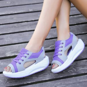 LELEBEAR Contrast Paneled Cutout Lace-Up Muffin Sandals, Women Causal Toe Platform Sneaker Sandals for Indoor and Outdoor (Blue, 8.5)