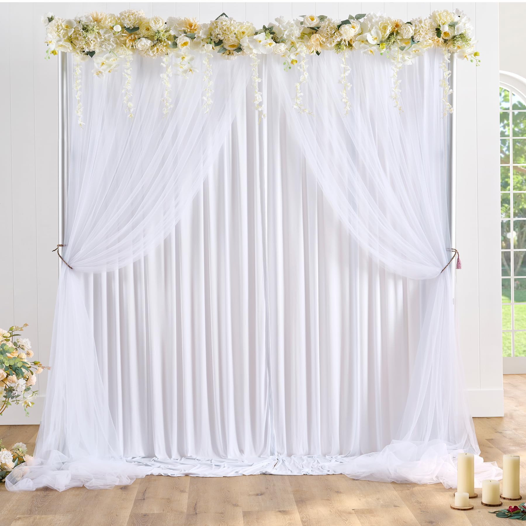 White Tulle Backdrop Curtains for Baby Shower Party Wedding Photo Drape Backdrop for Photography Props Engagement Bridal Shower 10 ft X 10 ft