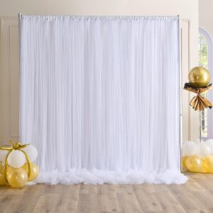 White Tulle Backdrop Curtains for Baby Shower Party Wedding Photo Drape Backdrop for Photography Props Engagement Bridal Shower 10 ft X 10 ft