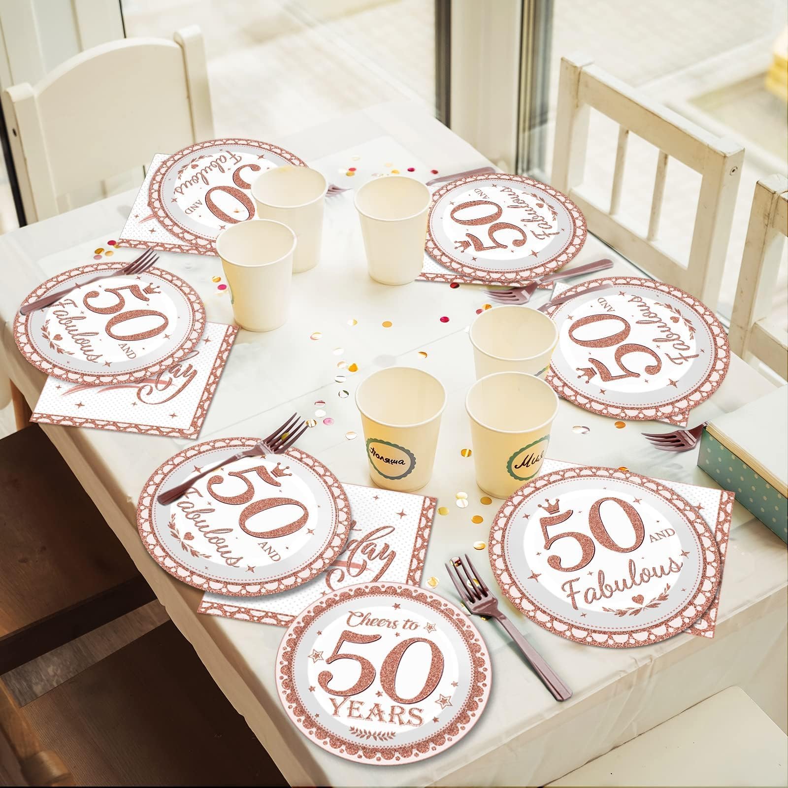 Wiooffen 50th Birthday Decorations Plates and Napkins for Women Rose Gold Party Supplies 50 and Fabulous Happy Birthday Tableware Set Cheers to 50 Years Party Decorations Table Decors for Girl