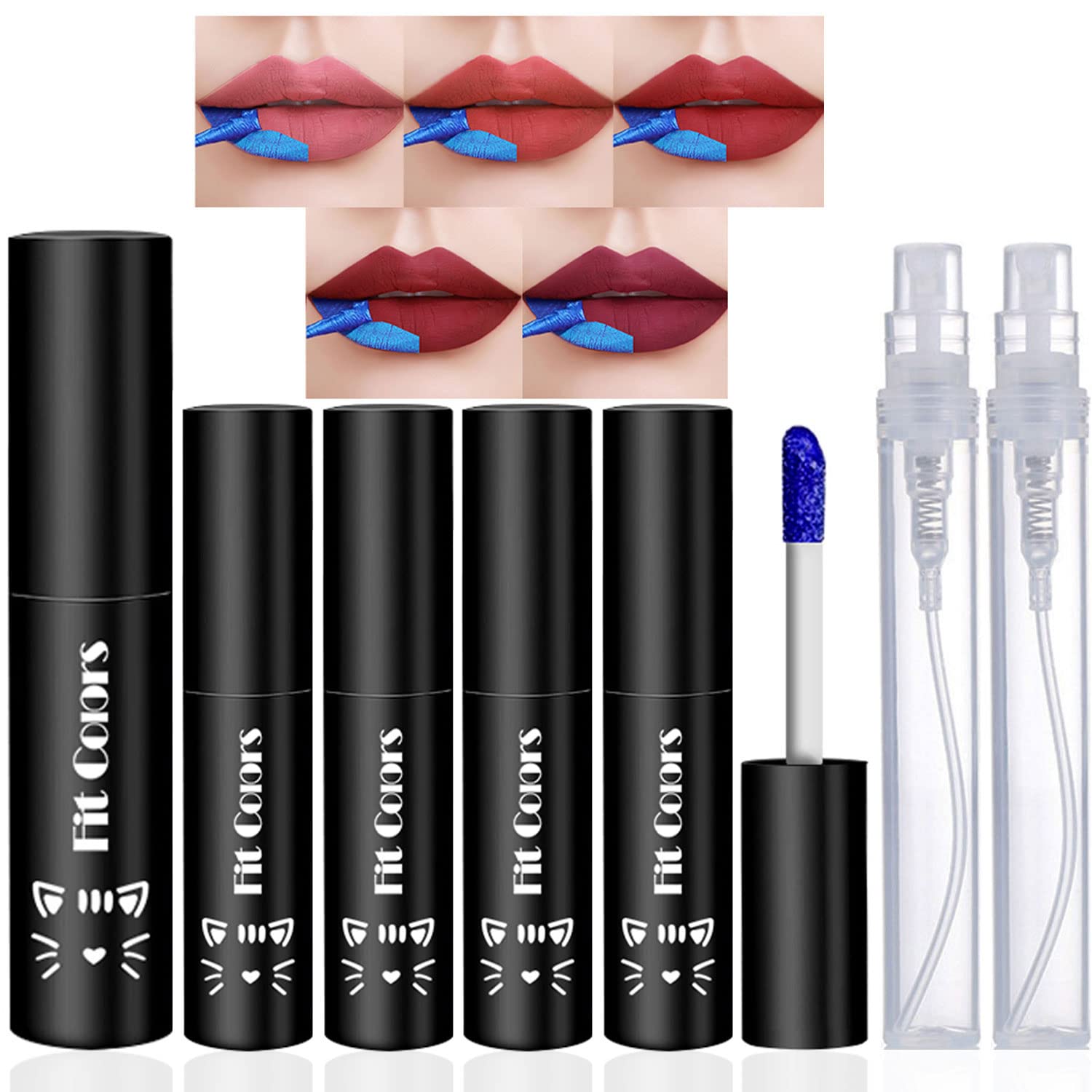 LemonSac 5 Colors Lip Stain, Peel Off Lip Stain Lip Tint, Tear Off Lipstick Waterproof Long Lasting Peel Reveal Lip Stain, Tattoo Color Lip Gloss, Non-stick Cup Lip Tint for Women Girls (SET A)