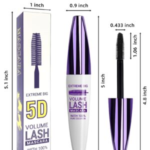 5D Purple Mascara Volume and Length -1Pcs Waterproof Smudge-Proof Color Mascara for Eyelashes, Volumizing Curling Defining Eye Lashes, Longwear Fiber Colored Mascara for Women Girl Eye Makeup