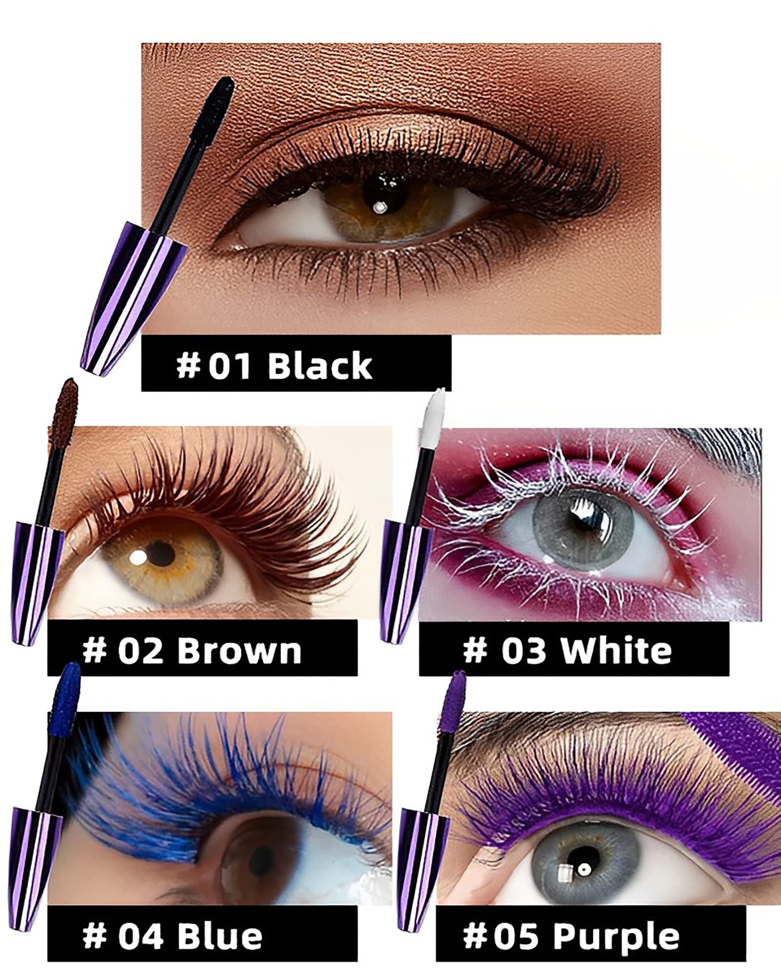 5D Purple Mascara Volume and Length -1Pcs Waterproof Smudge-Proof Color Mascara for Eyelashes, Volumizing Curling Defining Eye Lashes, Longwear Fiber Colored Mascara for Women Girl Eye Makeup