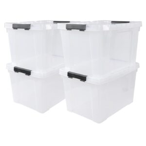 teyyvn 4-pack 50 l large plastic storage latch bin with lid, clear storage boxes with wheels