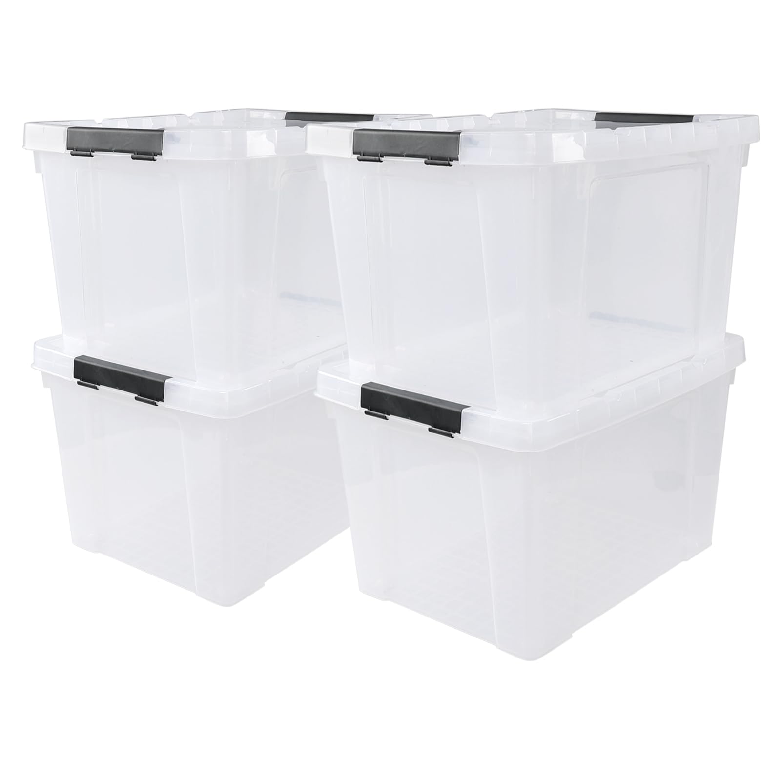 Teyyvn 4-Pack 50 L Large Plastic Storage Latch Bin with Lid, Clear Storage Boxes with wheels