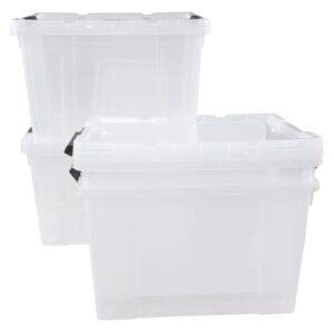 Teyyvn 4-Pack 50 L Large Plastic Storage Latch Bin with Lid, Clear Storage Boxes with wheels