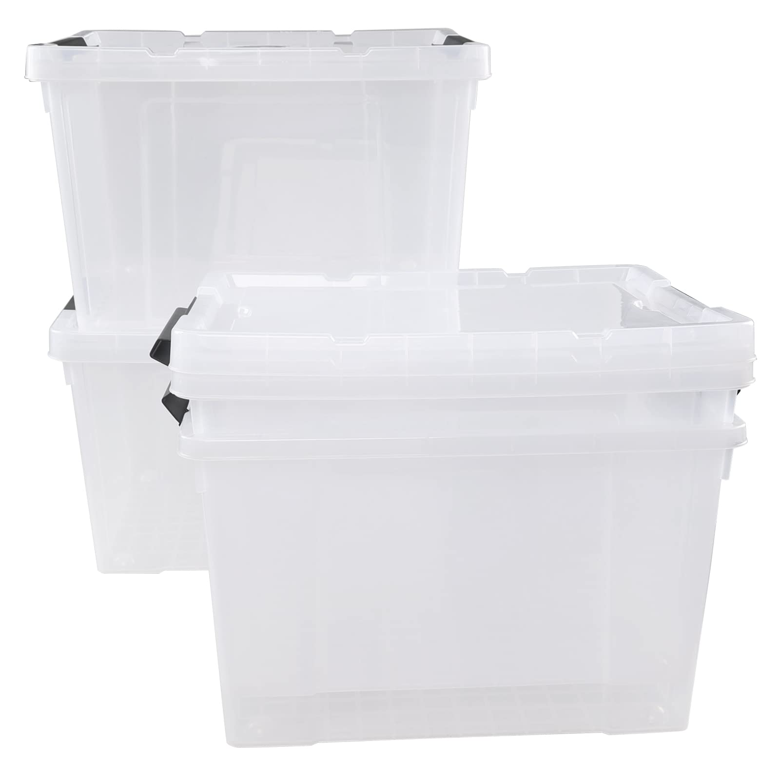 Teyyvn 4-Pack 50 L Large Plastic Storage Latch Bin with Lid, Clear Storage Boxes with wheels