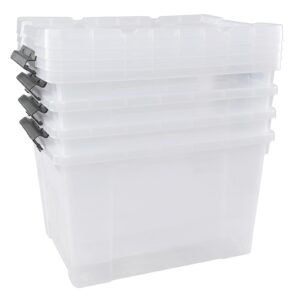 Teyyvn 4-Pack 50 L Large Plastic Storage Latch Bin with Lid, Clear Storage Boxes with wheels